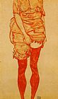 Egon Schiele Standing Woman in Red painting